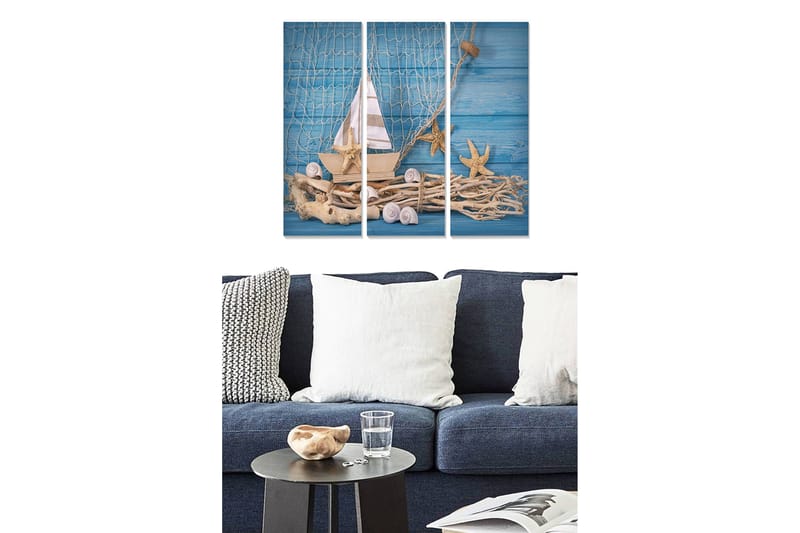 Canvasbilde Nautical 3-pk Flerfarget - 22x05 cm - Innredning - Bilder & kunst - Lerretsbilder