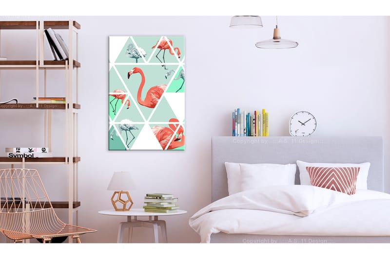 Tavle Geometric Flamingos (1 Part) Vertical 60X90 - Artgeist sp. z o. o. - Innredning - Bilder & kunst - Lerretsbilder