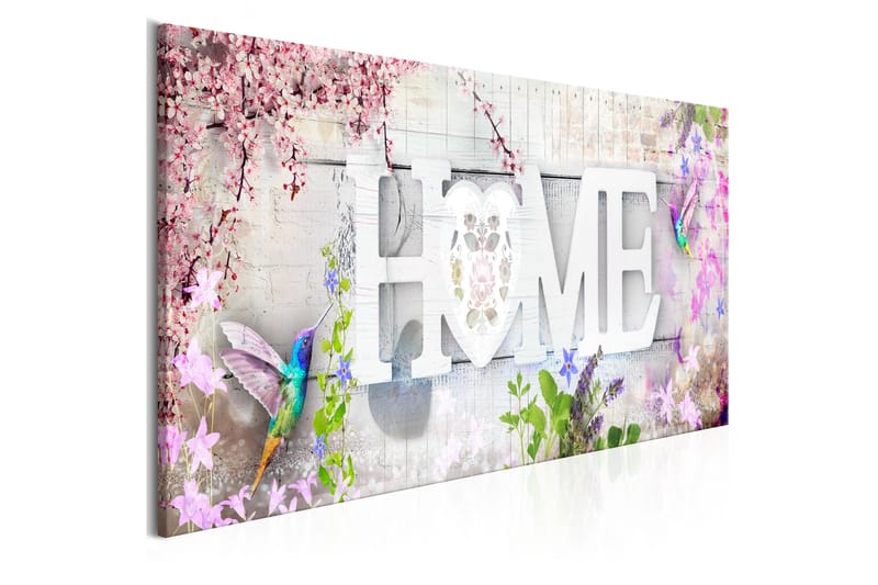 Tavle Home And Hummingbirds (1 Part) Pink Narrow 135X45 - Artgeist sp. z o. o. - Innredning - Bilder & kunst - Lerretsbilder