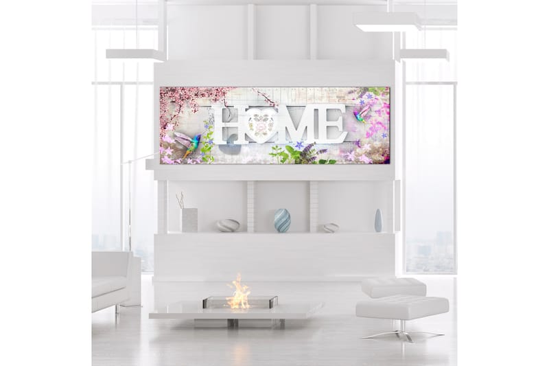 Tavle Home And Hummingbirds (1 Part) Pink Narrow 135X45 - Artgeist sp. z o. o. - Innredning - Bilder & kunst - Lerretsbilder