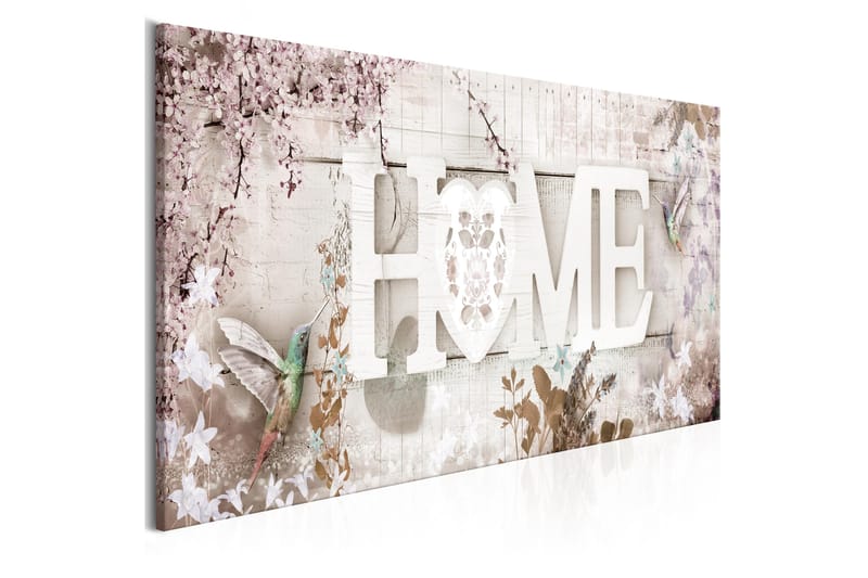 Tavle Home And Hummingbirds (1 Part) Beige Narrow 135X45 - Artgeist sp. z o. o. - Innredning - Bilder & kunst - Lerretsbilder