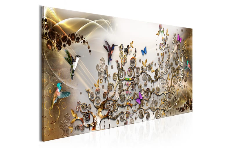 Tavle Hummingbirds Dance (1 Part) Gold Narrow 120X40 - Artgeist sp. z o. o. - Innredning - Bilder & kunst - Lerretsbilder