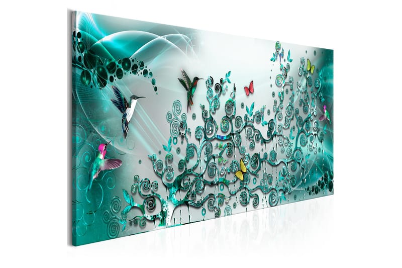 Tavle Hummingbirds Dance (1 Part) Turquoise Narrow 150X50 - Artgeist sp. z o. o. - Innredning - Bilder & kunst - Lerretsbilder