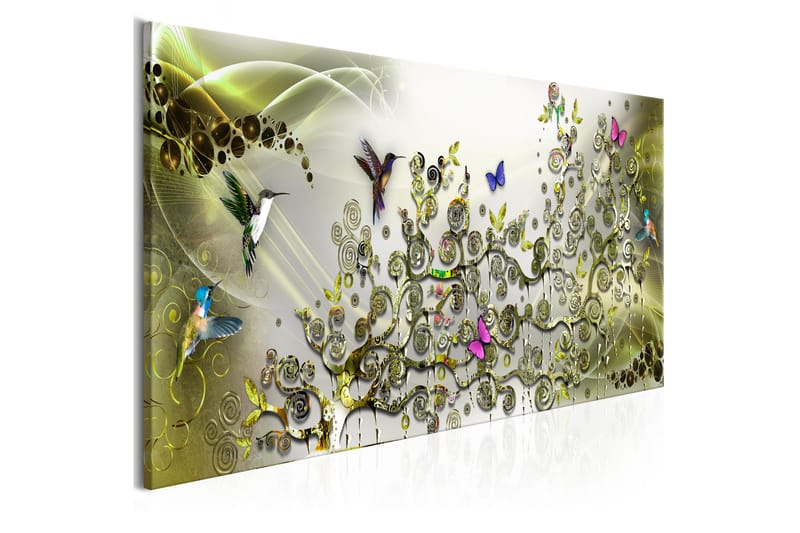 Tavle Hummingbirds Dance (1 Part) Green Narrow 150X50 - Artgeist sp. z o. o. - Innredning - Bilder & kunst - Lerretsbilder