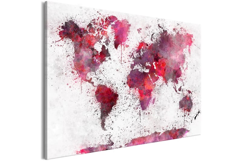 Tavle World Map: Red Watercolors (1 Part) Wide 90X60 - Artgeist sp. z o. o. - Innredning - Bilder & kunst - Lerretsbilder