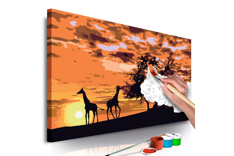 Gjør-det-selv Maleri Savannah Giraffes & Elephants 60x40 - Artgeist sp. z o. o. - Innredning - Bilder & kunst - Male selv