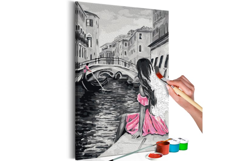 Gjør-det-selv Maleri Venice A Girl In A Pink Dress 40x60 - Artgeist sp. z o. o. - Innredning - Bilder & kunst - Male selv