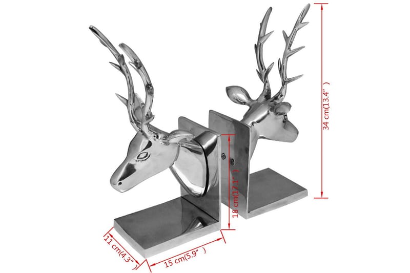 Bokstøtter hjort 2 stk aluminium sølv - Innredning - Dekorasjon