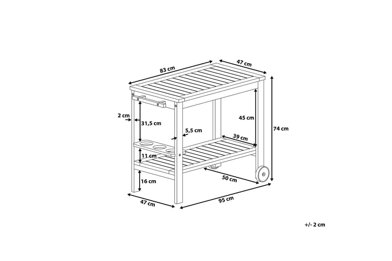 Caserta serveringsvogn 47 | 83 cm - Tre / Natur - Innredning - Dekorasjon