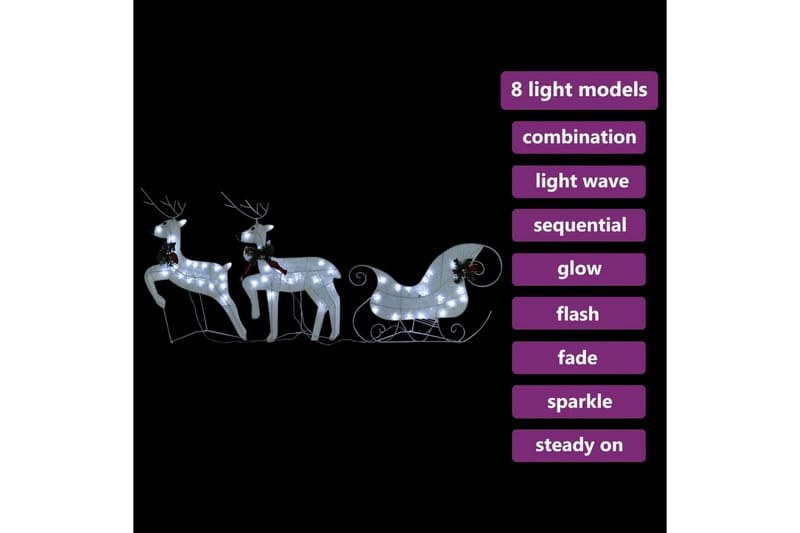 beBasic Reinsdyr og slede julepynt 60 lysdioder utendørs hvit - Innredning - Julepynt & helgedekorasjon - Julepynt & juledekorasjon - Lys jul