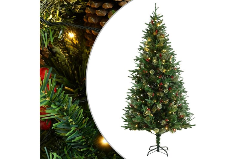 Juletre med lysdioder og kongler grønn 225 cm PVC og PE - Innredning - Julepynt & helgedekorasjon - Julepynt & juledekorasjon - Plastjuletre