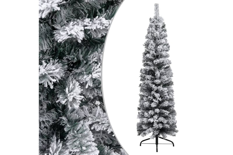 Slankt kunstig juletre med flokket snø grønn 150 cm PVC - Innredning - Julepynt & helgedekorasjon - Julepynt & juledekorasjon - Plastjuletre