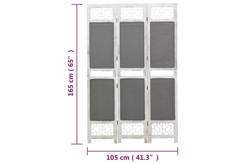 Romdeler 3 paneler grå 105x165 cm stoff - Grå - Innredning - Romdelere - Skjermvegg