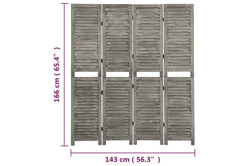 Romdeler 4 paneler grå 143x166 cm heltre - Grå - Innredning - Romdelere - Skjermvegg