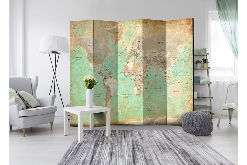 Romdeler Turquoise World Map 225x172 - Artgeist sp. z o. o. - Innredning - Romdelere - Bretteskjerm