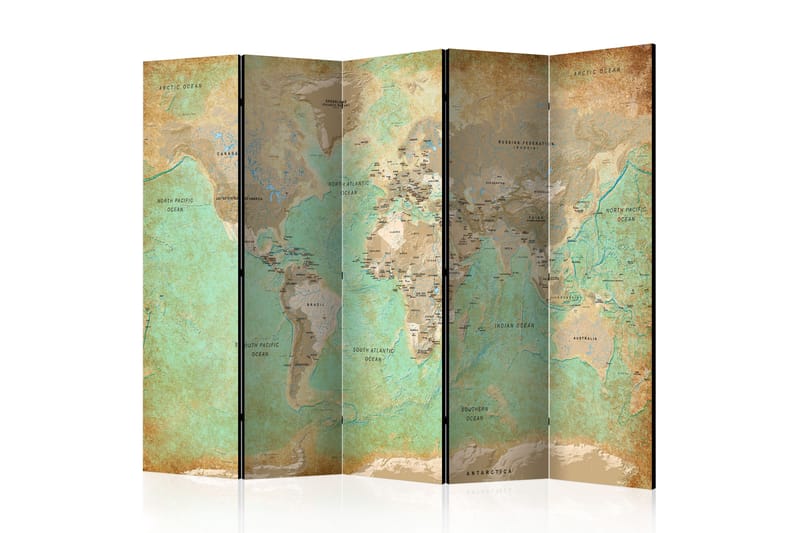 Romdeler Turquoise World Map 225x172 - Artgeist sp. z o. o. - Innredning - Romdelere - Bretteskjerm