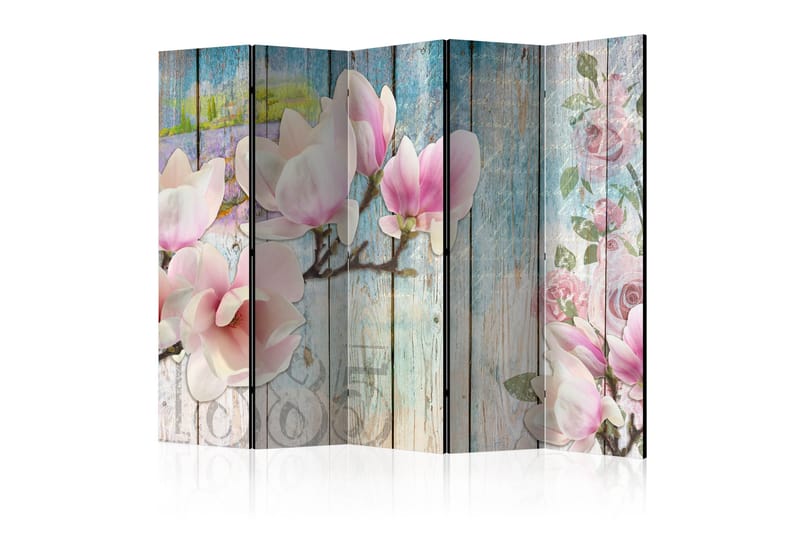 Romdeler - Pink Flowers on Wood II 225x172 - Artgeist sp. z o. o. - Innredning - Romdelere - Bretteskjerm