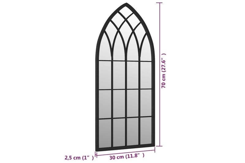 Hagespeil svart 70x30 cm for utendørs bruk jern - Svart - Veggspeil - Gangspeil