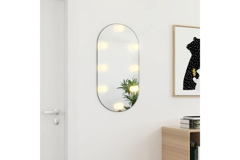 Speil med LED-lys 80x40 cm glass oval - Silver - Innredning - Speil - Veggspeil