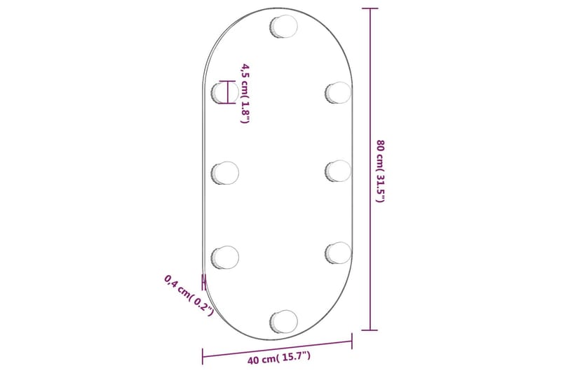 Speil med LED-lys 80x40 cm glass oval - Silver - Innredning - Speil - Veggspeil