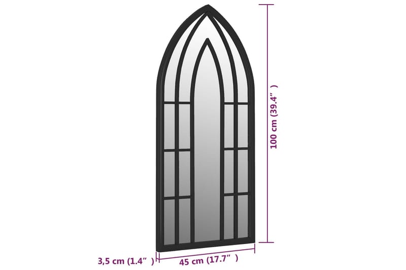 Speil svart 100x45 cm for innendørs bruk jern - Svart - Innredning - Speil - Veggspeil