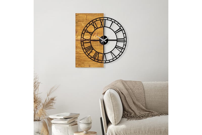 Wooden Clock 10 - Svart/Valnøtt - Innredning - Veggdekorasjon - Veggklokke