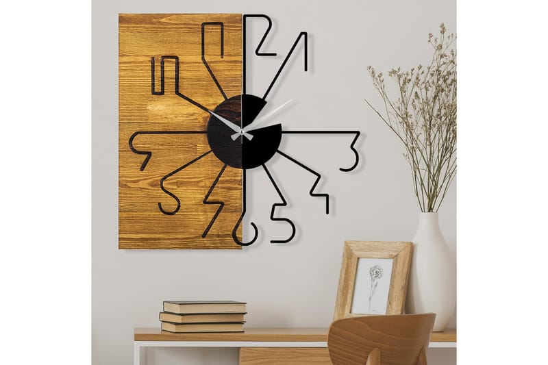 Wooden Clock 29 - Svart/Valnøtt - Innredning - Veggdekorasjon - Veggklokke