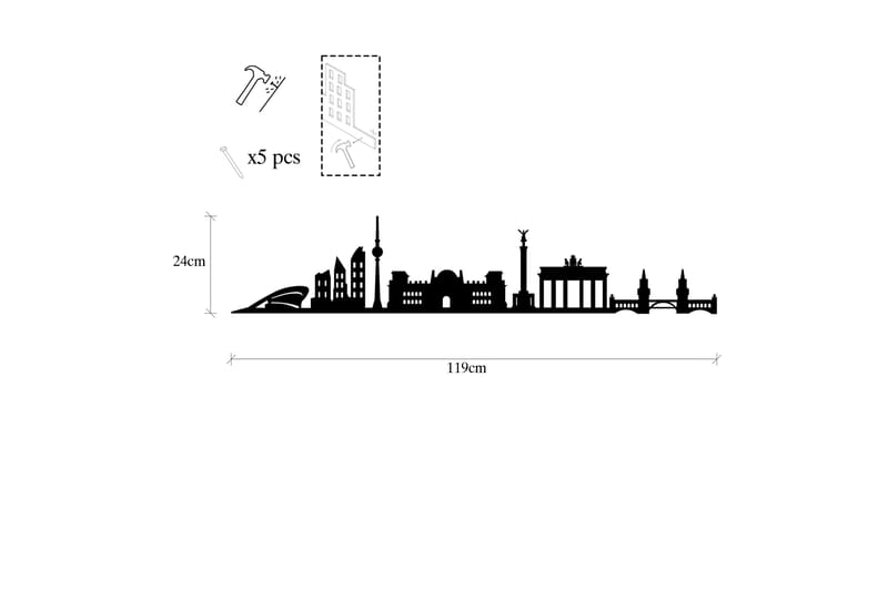 Berlin Skyline Veggdekor - Svart - Innredning - Veggdekorasjon - Skilt - Metallskilt