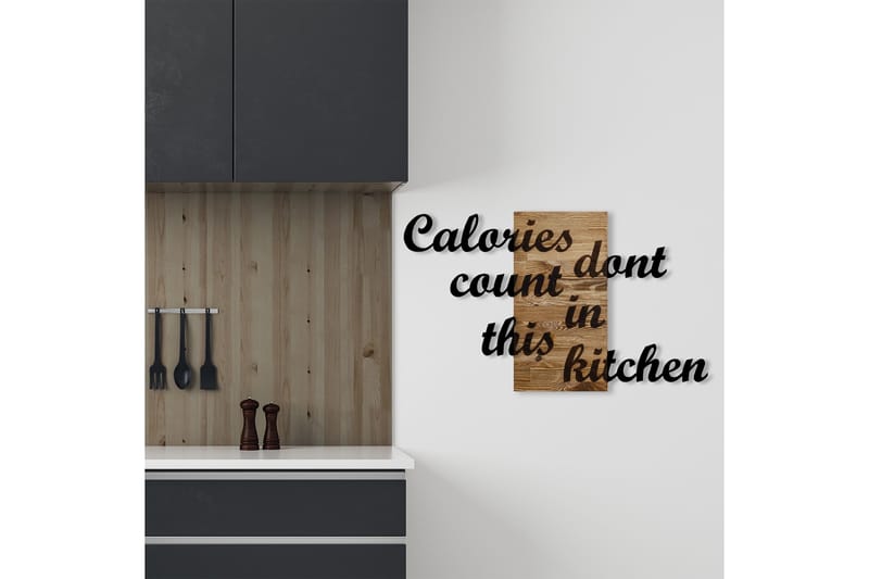 Calories Dont Count in This Kitchen Veggdekor - Svart/Valnøtt - Innredning - Veggdekorasjon - Skilt - Metallskilt