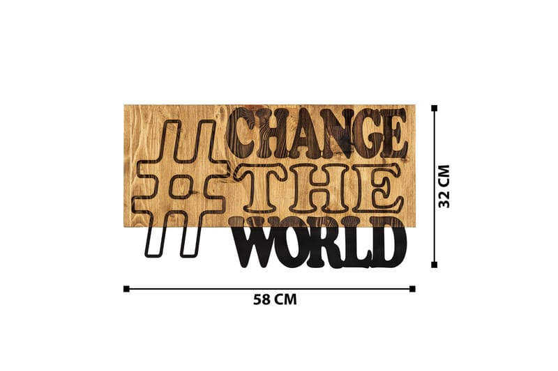 Change The World Veggdekor - Svart/Valnøtt - Innredning - Veggdekorasjon - Skilt - Metallskilt