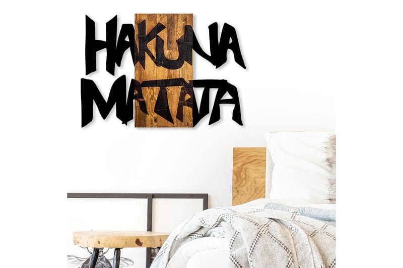 Hakuna Matata 5 Veggdekor - Svart/Lys Valnøtt - Innredning - Veggdekorasjon - Skilt - Metallskilt