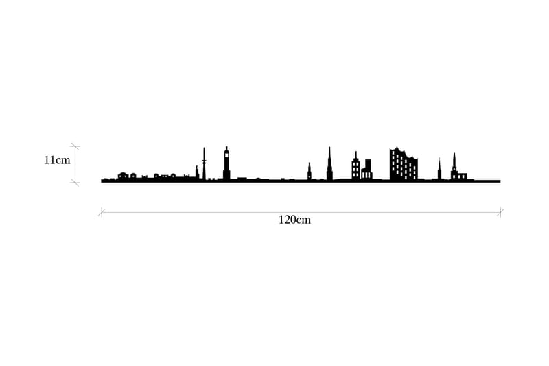 Hamburg Skyline Veggdekor - Svart - Innredning - Veggdekorasjon - Skilt - Metallskilt