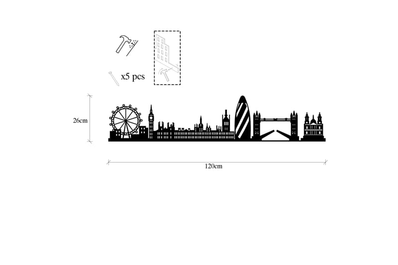 London Skyline Veggdekor - Svart - Innredning - Veggdekorasjon - Skilt - Metallskilt