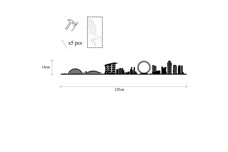 Singapore Skyline Veggdekor - Svart - Innredning - Veggdekorasjon - Skilt - Metallskilt