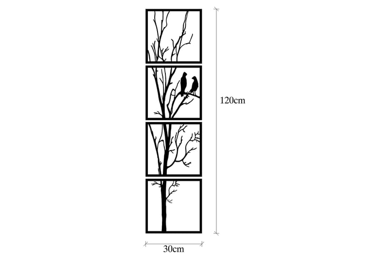 Tree And Birds 30 cm Veggdekor - Svart - Innredning - Veggdekorasjon - Skilt - Metallskilt