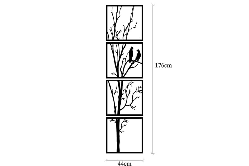 Tree And Birds 44 cm Veggdekor - Svart - Innredning - Veggdekorasjon - Skilt - Metallskilt