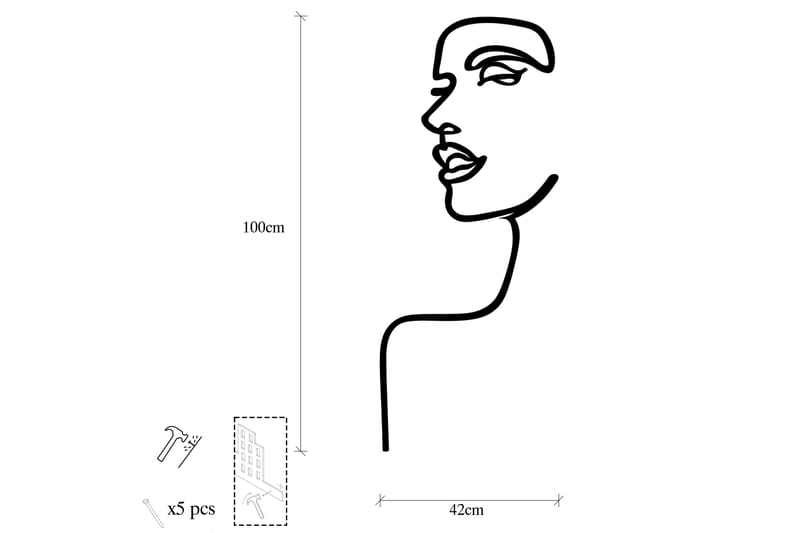 Woman Profile Veggdekor - Svart - Innredning - Veggdekorasjon - Skilt - Metallskilt