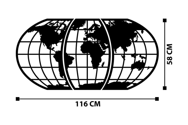 World Map 11 Veggdekor - Svart - Innredning - Veggdekorasjon - Skilt - Metallskilt