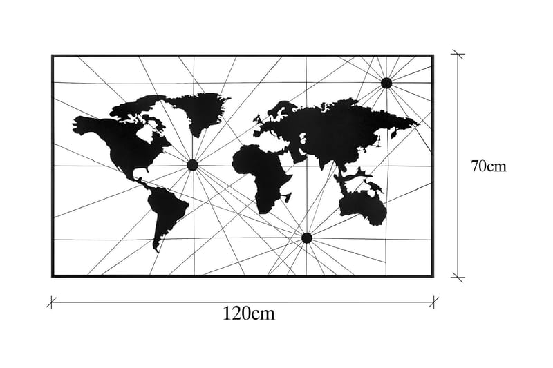 World Map 16 Veggdekor - Svart - Innredning - Veggdekorasjon - Skilt - Metallskilt