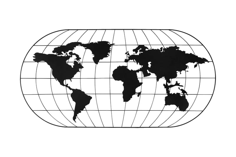 World Map 17 Veggdekor - Svart - Metallskilt