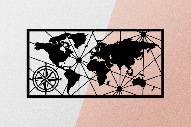 World Map Medium Veggdekor - Svart - Innredning - Veggdekorasjon - Skilt - Metallskilt