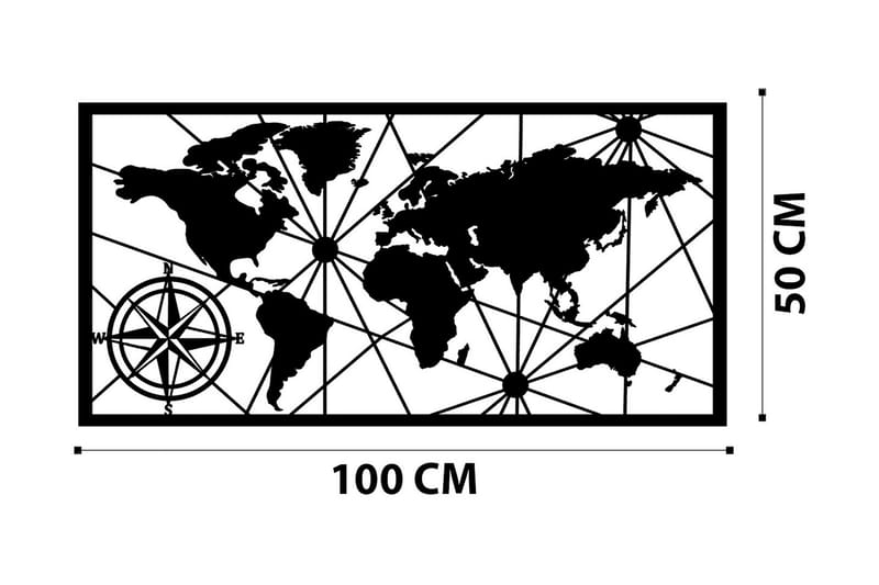 World Map Medium Veggdekor - Svart - Innredning - Veggdekorasjon - Skilt - Metallskilt