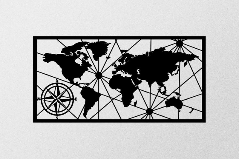 World Map Medium Veggdekor - Svart - Innredning - Veggdekorasjon - Skilt - Metallskilt