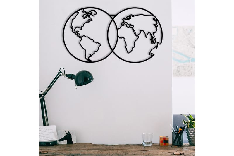 World Map Metal Decor 10 Veggdekor - Svart - Innredning - Veggdekorasjon - Skilt - Metallskilt