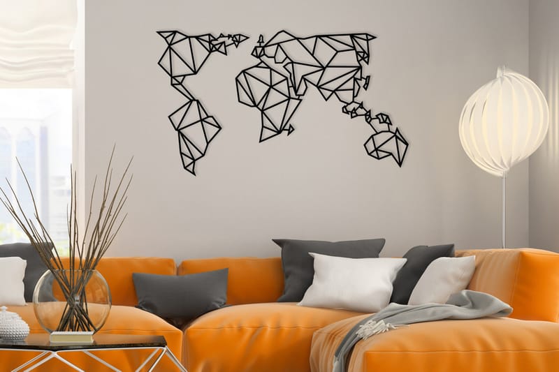 World Map Metal Decor 4 Veggdekor - Svart - Innredning - Veggdekorasjon - Skilt - Metallskilt