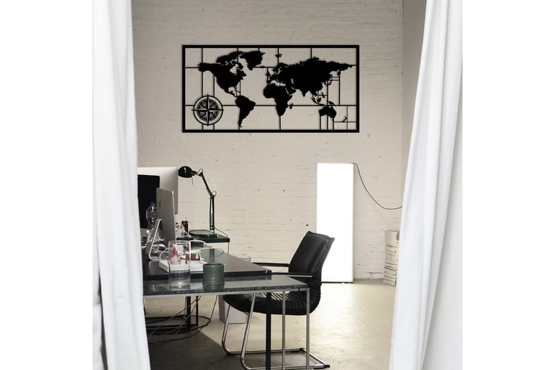 World Map Metal Decor 7 Veggdekor - Svart - Innredning - Veggdekorasjon - Skilt - Metallskilt