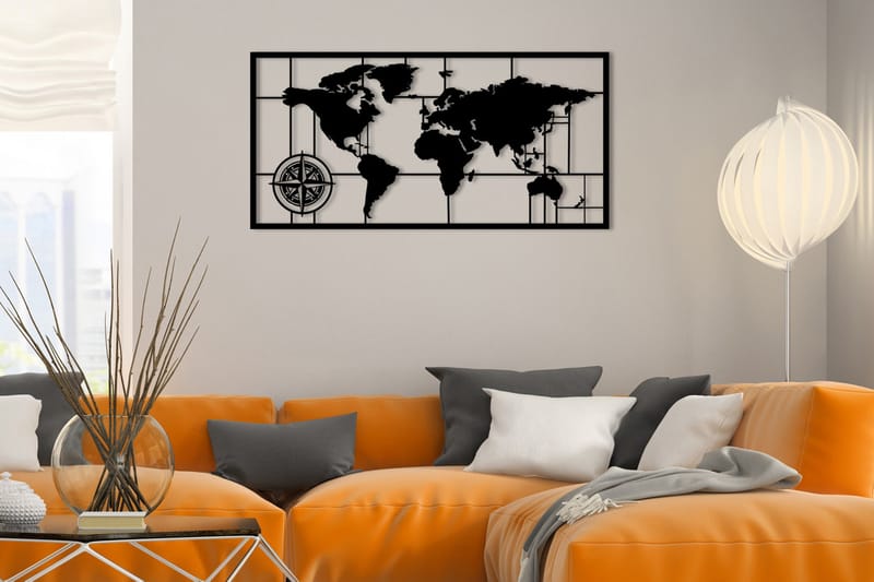 World Map Metal Decor 7 Veggdekor - Svart - Innredning - Veggdekorasjon - Skilt - Metallskilt