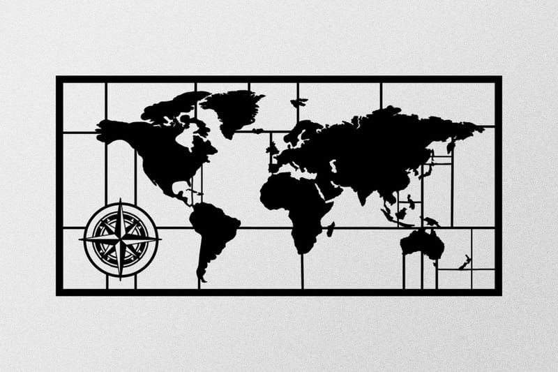 World Map Metal Decor 7 Veggdekor - Svart - Innredning - Veggdekorasjon - Skilt - Metallskilt