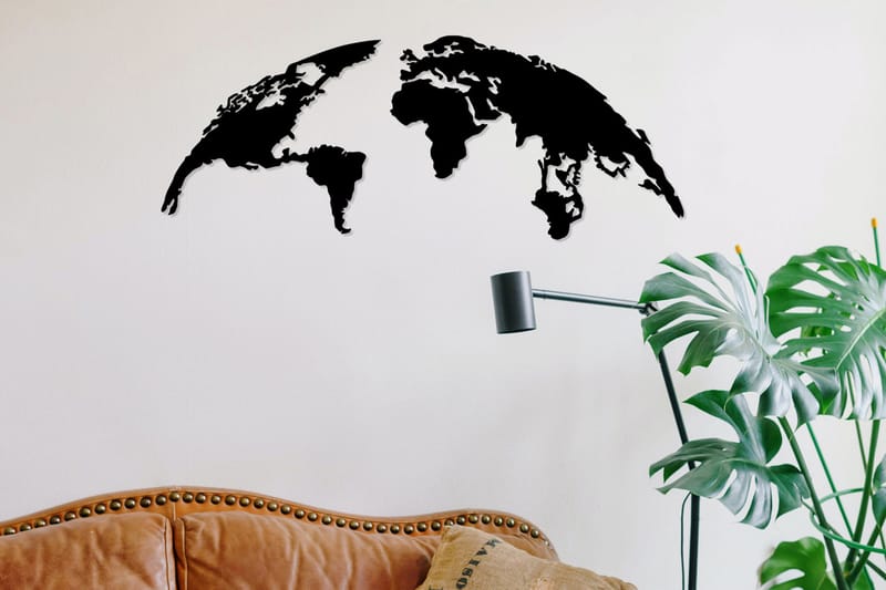 World Map Small 100 cm Veggdekor - Svart - Innredning - Veggdekorasjon - Skilt - Metallskilt