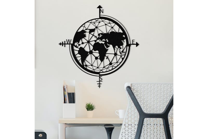 World Map Veggdekor - Svart - Innredning - Veggdekorasjon - Skilt - Metallskilt